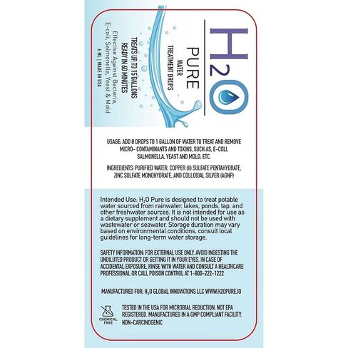 قطرات حافظة الماء النقي H20 | مادة مضافة لتخزين المياه على المدى الطويل | الاستعداد لحالات الطوارئ مثبت المياه | السفر وحقائب الظهر قطرات تخزين المياه | تركيبة مركزة | 1 حزمة in Kuwait