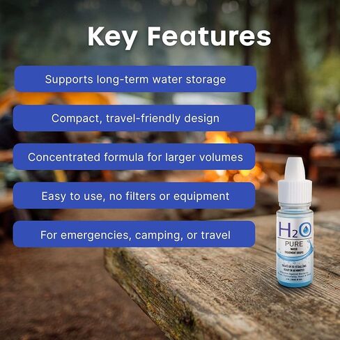 قطرات حافظة الماء النقي H20 | مادة مضافة لتخزين المياه على المدى الطويل | الاستعداد لحالات الطوارئ مثبت المياه | السفر وحقائب الظهر قطرات تخزين المياه | تركيبة مركزة | 1 حزمة in Kuwait