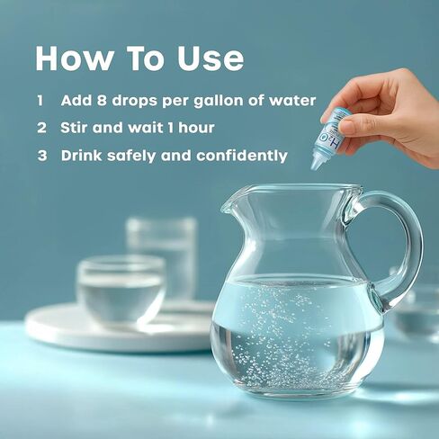 قطرات حافظة الماء النقي H20 | مادة مضافة لتخزين المياه على المدى الطويل | الاستعداد لحالات الطوارئ مثبت المياه | السفر وحقائب الظهر قطرات تخزين المياه | تركيبة مركزة | 1 حزمة in Kuwait