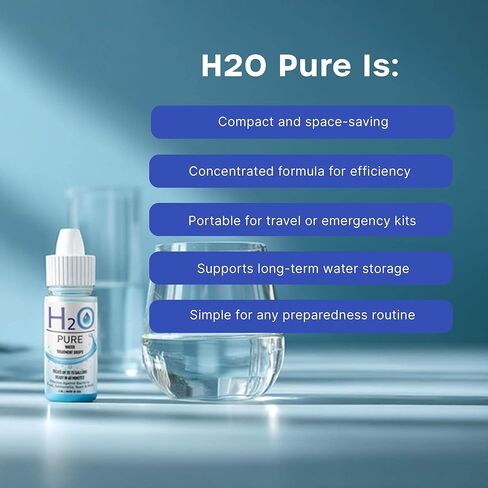 قطرات حافظة الماء النقي H20 | مادة مضافة لتخزين المياه على المدى الطويل | الاستعداد لحالات الطوارئ مثبت المياه | السفر وحقائب الظهر قطرات تخزين المياه | تركيبة مركزة | 1 حزمة in Kuwait