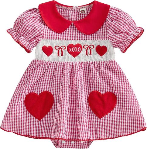 Baby Girl Summer Clothes Bow Embroidery Romper Dress Short Sleeve Plaid Jumpsuit Skirt Hem Bodysuit Cute Outfit in Saudi Arabia