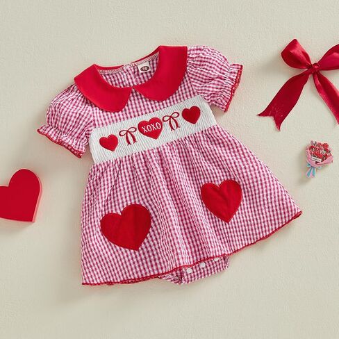 Baby Girl Summer Clothes Bow Embroidery Romper Dress Short Sleeve Plaid Jumpsuit Skirt Hem Bodysuit Cute Outfit in Saudi Arabia