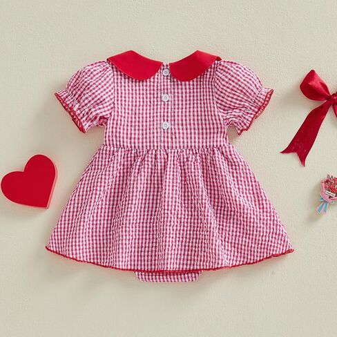 Baby Girl Summer Clothes Bow Embroidery Romper Dress Short Sleeve Plaid Jumpsuit Skirt Hem Bodysuit Cute Outfit in Saudi Arabia