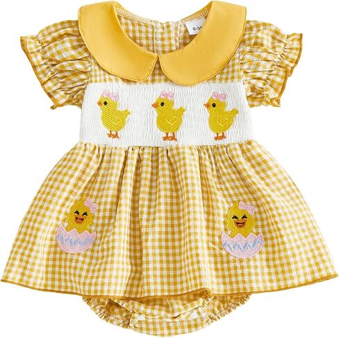 Baby Girl Summer Clothes Bow Embroidery Romper Dress Short Sleeve Plaid Jumpsuit Skirt Hem Bodysuit Cute Outfit in Saudi Arabia