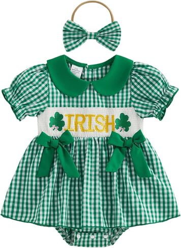 Baby Girl Summer Clothes Bow Embroidery Romper Dress Short Sleeve Plaid Jumpsuit Skirt Hem Bodysuit Cute Outfit in Saudi Arabia