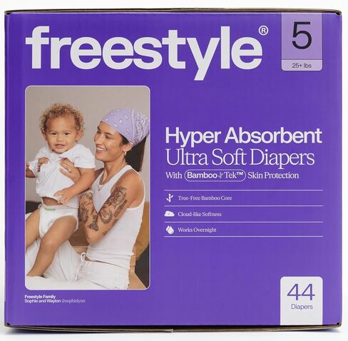 Freestyle BambooTek Diaper – (Size 5) Hyper Absorbent & Non-Toxic – Disposable Diaper for Sensitive Skin – Ultra Soft Diaper's (25+ lbs) – 44 Count in Saudi Arabia