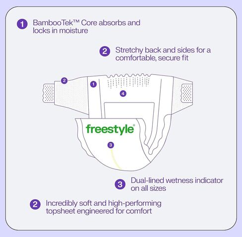 Freestyle BambooTek Diaper – (Size 5) Hyper Absorbent & Non-Toxic – Disposable Diaper for Sensitive Skin – Ultra Soft Diaper's (25+ lbs) – 44 Count in Saudi Arabia