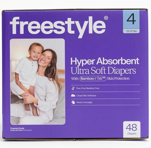 Freestyle BambooTek Diaper – (Size 5) Hyper Absorbent & Non-Toxic – Disposable Diaper for Sensitive Skin – Ultra Soft Diaper's (25+ lbs) – 44 Count in Saudi Arabia
