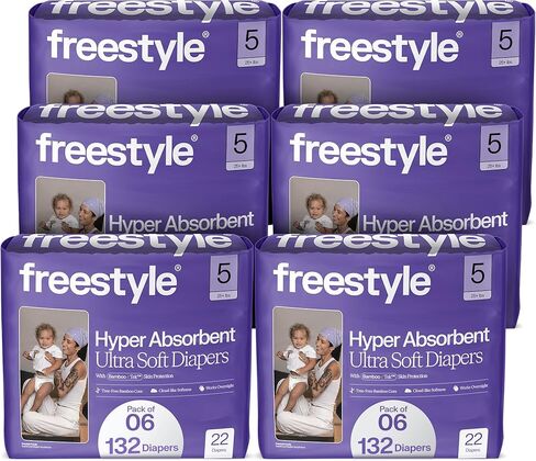 Freestyle BambooTek Diaper – (Size 5) Hyper Absorbent & Non-Toxic – Disposable Diaper for Sensitive Skin – Ultra Soft Diaper's (25+ lbs) – 44 Count in Saudi Arabia