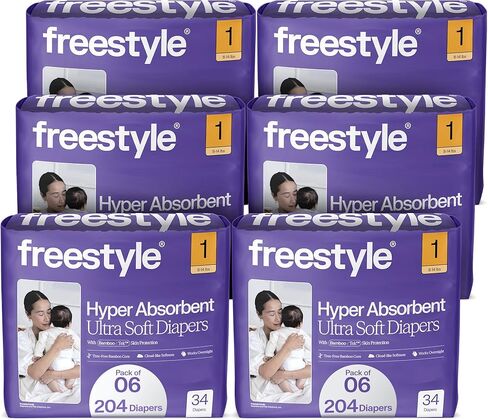 Freestyle BambooTek Diaper – (Size 5) Hyper Absorbent & Non-Toxic – Disposable Diaper for Sensitive Skin – Ultra Soft Diaper's (25+ lbs) – 44 Count in Saudi Arabia