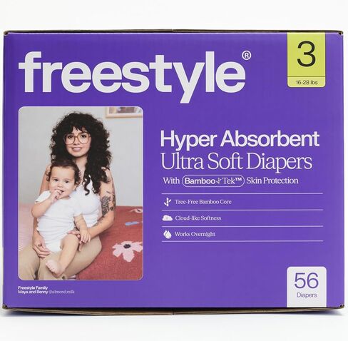 Freestyle BambooTek Diaper – (Size 5) Hyper Absorbent & Non-Toxic – Disposable Diaper for Sensitive Skin – Ultra Soft Diaper's (25+ lbs) – 44 Count in Saudi Arabia