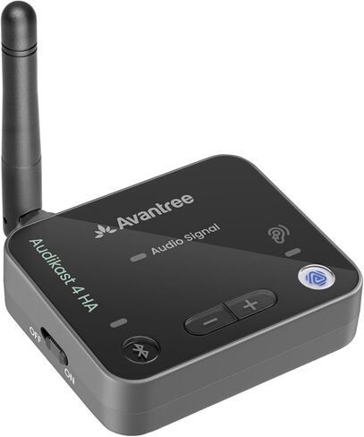 Avantree Audikast 4HA - جهاز إرسال وبث تلفزيوني Auracast لمساعدات سمعية مختارة، والاستماع إلى التلفزيون الشخصي بمستوى الصوت الخاص بك، بصري ومدخل AUX، جاهز للمستقبل وقابل للترقية in Kuwait