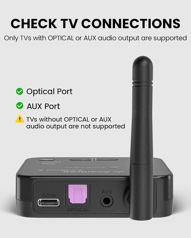 Avantree Audikast 4HA - جهاز إرسال وبث تلفزيوني Auracast لمساعدات سمعية مختارة، والاستماع إلى التلفزيون الشخصي بمستوى الصوت الخاص بك، بصري ومدخل AUX، جاهز للمستقبل وقابل للترقية in Kuwait