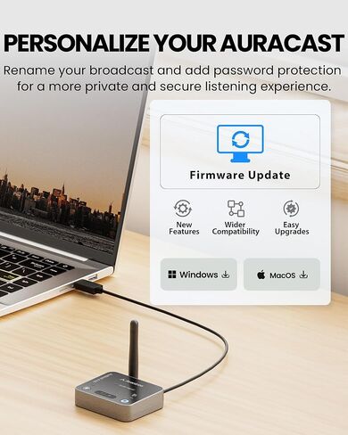 Avantree Audikast 4HA - جهاز إرسال وبث تلفزيوني Auracast لمساعدات سمعية مختارة، والاستماع إلى التلفزيون الشخصي بمستوى الصوت الخاص بك، بصري ومدخل AUX، جاهز للمستقبل وقابل للترقية in Kuwait