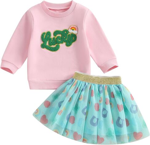 Kayotuas Toddler Baby Girl St Patricks Day Outfit Lucky Charm Sweatshirt and Tulle Tutu Skirts Set Cute Infant Irish Clothes in Saudi Arabia