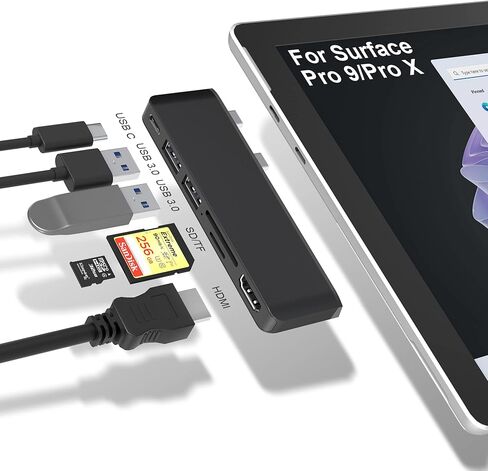 قاعدة تركيب Surface Pro 12، ملحقات Surface Pro 12 مع 4K HDMI، Thunerbolt 4 Hub (شاشة 4K@60 هرتز + بيانات 40 جيجابت في الثانية + شحن 100 واط)، 2 USB3.0، SD/TF، ​​صوت 3.5 ملم لجهاز Surface Pro 12 بوصة 2025 in Kuwait
