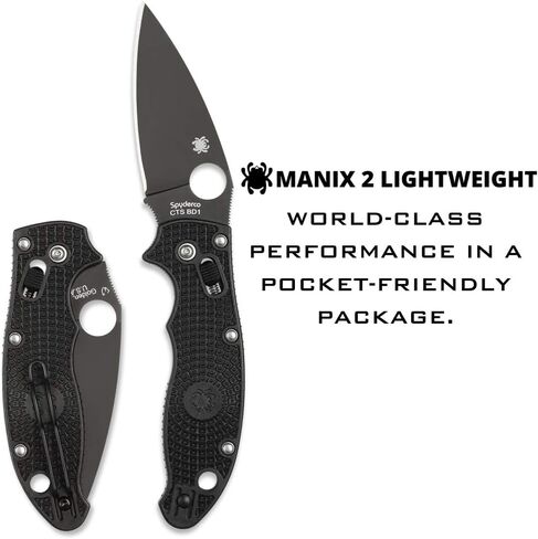 سكين جيب Spyderco Manix 2 قابل للطي مع شفرة فولاذية 3.3 بوصة CPM S30V ومقبض G-10 - سكين EDC للرجال والنساء، مثالي للصيد والتكتيكي والتخييم والبقاء على قيد الحياة والمشي لمسافات طويلة - PlainEdge - C101GPBBK2 in Kuwait