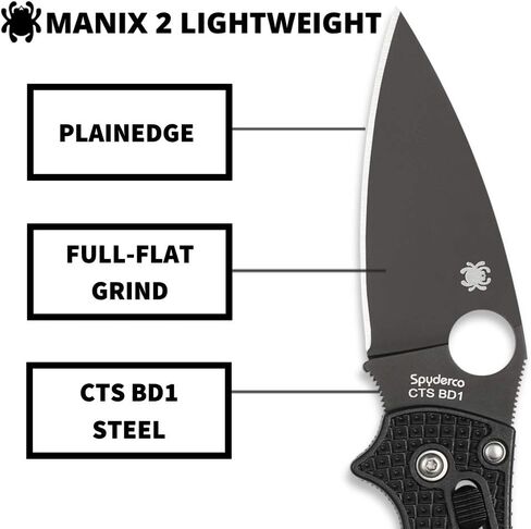 سكين جيب Spyderco Manix 2 قابل للطي مع شفرة فولاذية 3.3 بوصة CPM S30V ومقبض G-10 - سكين EDC للرجال والنساء، مثالي للصيد والتكتيكي والتخييم والبقاء على قيد الحياة والمشي لمسافات طويلة - PlainEdge - C101GPBBK2 in Kuwait
