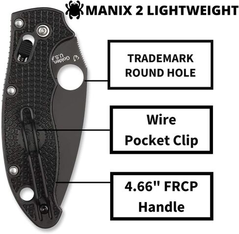 سكين جيب Spyderco Manix 2 قابل للطي مع شفرة فولاذية 3.3 بوصة CPM S30V ومقبض G-10 - سكين EDC للرجال والنساء، مثالي للصيد والتكتيكي والتخييم والبقاء على قيد الحياة والمشي لمسافات طويلة - PlainEdge - C101GPBBK2 in Kuwait