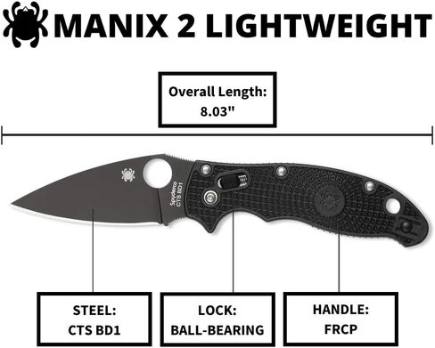 سكين جيب Spyderco Manix 2 قابل للطي مع شفرة فولاذية 3.3 بوصة CPM S30V ومقبض G-10 - سكين EDC للرجال والنساء، مثالي للصيد والتكتيكي والتخييم والبقاء على قيد الحياة والمشي لمسافات طويلة - PlainEdge - C101GPBBK2 in Kuwait