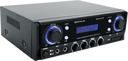 Rockville BluAMP 100 Bundle: 500W Peak/120W RMS Home Stereo Bluetooth Amplifier with USB/Mic Input, RCA, HC85 8" 700W Peak, 240W RMS in-Ceiling Home Theater Speakers 8-Ohm, 5 Items in Saudi Arabia