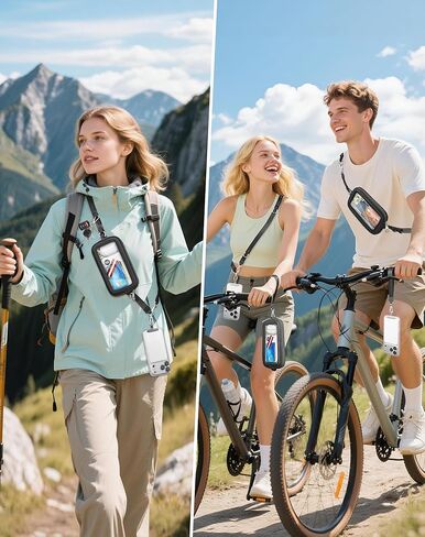 حزام Clip and Go للهاتف مع محفظة حول الجسم، حبل رقبة قابل للتعديل، محفظة معصم قابلة للفصل مع سحاب نافذة لبطاقة تعريف شاشة الهاتف، 2x شريط ربط متوافق مع iPhone ومعظم الهواتف المحمولة باللون الأسود in Kuwait