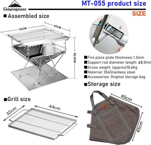 Campingmoon BBQ Grill Fire Pit قابلة للطي من الفولاذ المقاوم للصدأ - كبيرة جدًا MT-055 in Kuwait