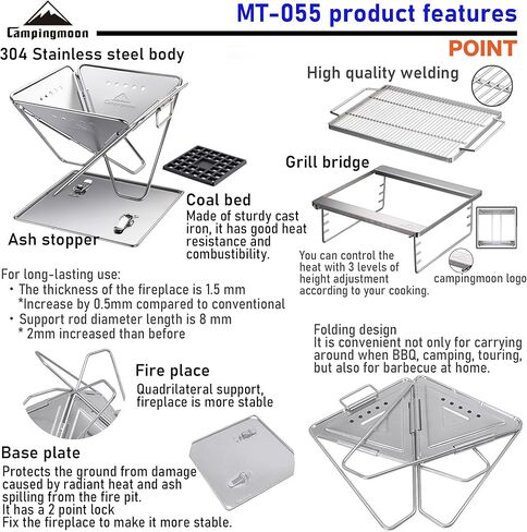 Campingmoon BBQ Grill Fire Pit قابلة للطي من الفولاذ المقاوم للصدأ - كبيرة جدًا MT-055 in Kuwait