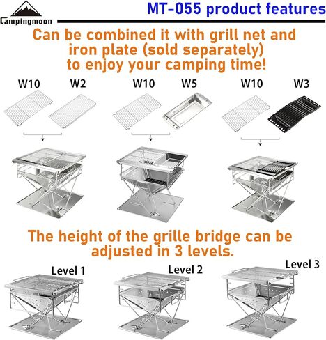 Campingmoon BBQ Grill Fire Pit قابلة للطي من الفولاذ المقاوم للصدأ - كبيرة جدًا MT-055 in Kuwait