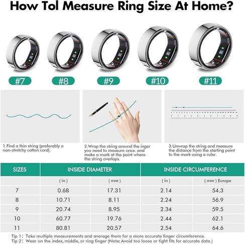 Smart Ring for Men Women, Fitness Tracker Health Ring with Sleep Monitoring, No APP Subscription, 10-Day Battery Life, Stress/Heart Rate/Women's Health Tracker, Android & iOS Compatible, Silver 8 in Saudi Arabia