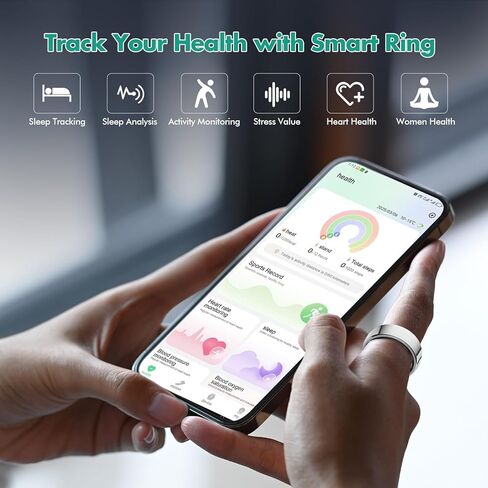 Smart Ring for Men Women, Fitness Tracker Health Ring with Sleep Monitoring, No APP Subscription, 10-Day Battery Life, Stress/Heart Rate/Women's Health Tracker, Android & iOS Compatible, Silver 8 in Saudi Arabia