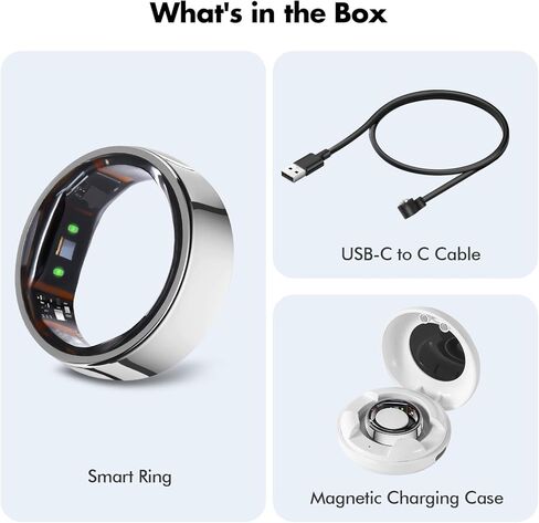 Smart Ring for Men Women, Fitness Tracker Health Ring with Sleep Monitoring, No APP Subscription, 10-Day Battery Life, Stress/Heart Rate/Women's Health Tracker, Android & iOS Compatible, Silver 8 in Saudi Arabia