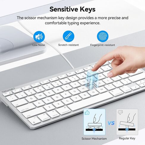 لوحة مفاتيح سلكية TECKNET لأجهزة MacOS مع واجهة مزدوجة، لوحة مفاتيح Mac رفيعة، زاوية كتابة مريحة مريحة واتصال ثابت للكمبيوتر الشخصي/الكمبيوتر المحمول، متوافقة مع MacBook وiMac وMac mini/Pro in Kuwait
