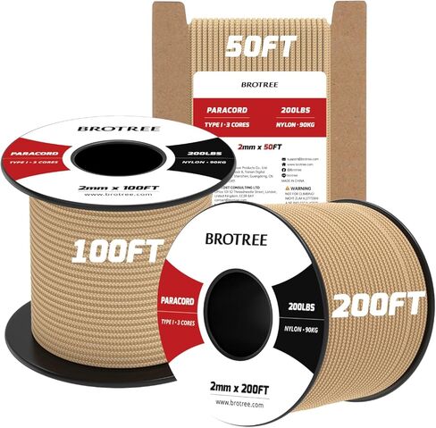 حبل باراكورد 2 مم 3 جدائل 100 قدم حبل مظلات نايلون 100% للاستخدام في الهواء الطلق، والحرف اليدوية، DIY - تحميل كسر 200 رطل (أسود) in Kuwait