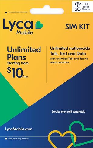 مجموعة بطاقات SIM مسبقة الدفع Lyca Mobile USA 5G/4G | نقاش ونصوص وبيانات غير محدودة على المستوى الوطني | اختر من بين الخطط غير المحدودة التي تبدأ من 10 دولارات شهريًا. in Saudi Arabia