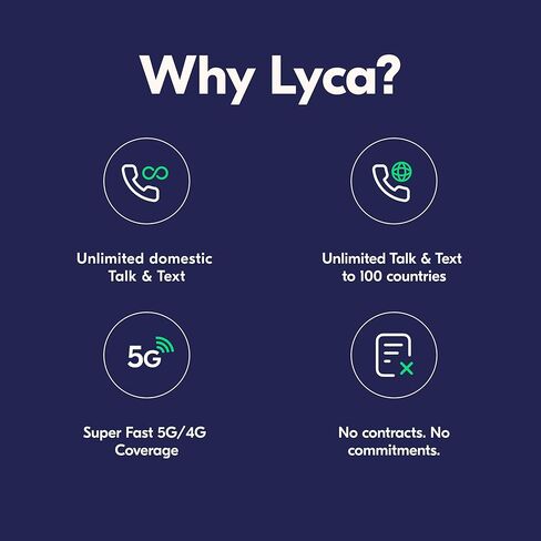 مجموعة بطاقات SIM مسبقة الدفع Lyca Mobile USA 5G/4G | نقاش ونصوص وبيانات غير محدودة على المستوى الوطني | اختر من بين الخطط غير المحدودة التي تبدأ من 10 دولارات شهريًا. in Saudi Arabia