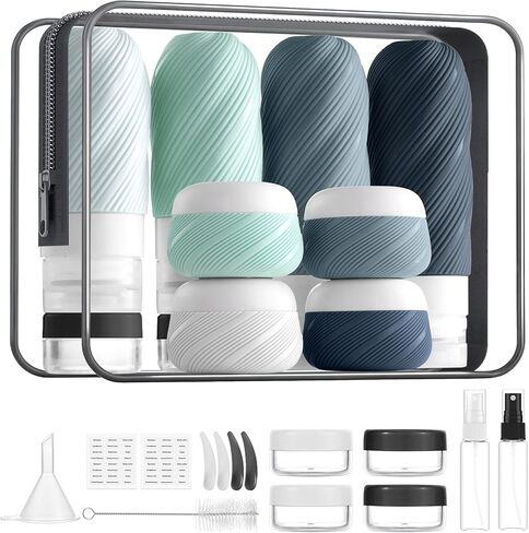 23 حزمة TSA معتمدة من زجاجات السفر لأدوات النظافة ، مجموعة حاويات بحجم السفر القابلة لإعادة التعبئة مع مرطبات زجاجات قابلة للتغلب على السيليكون لبلد غسول الشامبو ، في حقيبة صافية ، وردي in Kuwait