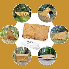 141INCH Tarp 210D Oxford TQ Tarp Multifunctional Tarp Shelter Solo Bush Craft and Hammock Camping with Stove Jack