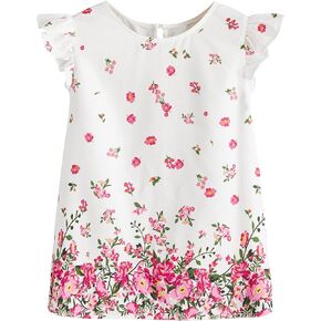Floerns Girls Floral Print Ruffle Trim Cap Sleeve Round Neck Boho Blouse Top