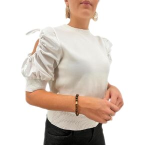 Girl's Round Neck, Lightweight, Stylish, Puff Sleeve Top