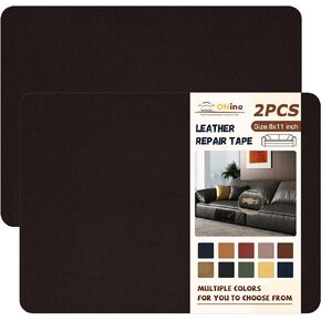 ONine Leather Repair Patch,Self-Adhesive Couch Patch,Multicolor Available Scratch Leather 8X11 Inch （2pcs） Peel and Stick for Sofas,Car Seats Backpack Jackets(Dark Brown-Fine Grain)