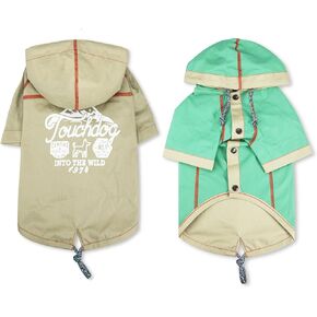 Touchdog 'Cloudburst' Reversible Dog Raincoat - Waterproof Dog Coat and Adjustable Rainbreaker Pet Raincoat or Outdoor Dog Jacket with Built-in Hood