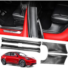KSGMFED 6PCS Door Edge Guards and Rear Bumper Guards Compatible for 2023 2022 2021 Tesla Model Y Accessories,Full Set Car Rear Trunk Edge and Door Sill Protector Interior Accessories(3D Carbon Fiber)