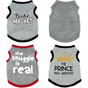 4 Pack Puppy Clothes for Small Dogs Boy Dog Shirts Vest Puppy Printed Sweatshirt Pet Pullover Vest Soft and Lightweight Puppy Clothes Spring Summer Dog T-Shirts (X-Small)