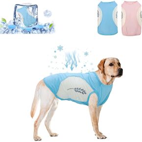 DELIFUR 2 Pack Dog Cooling Shirts- Quick Dry Sun Protection Dog T-Shirts Stretchy Breathable Cooling Vest Lightweight for Summer Small Medium Dogs Outdoor, Pink&Blue (Medium)