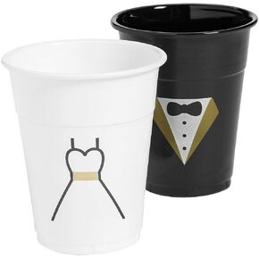 Fun Express BRIDE & GROOM PLASTIC CUPS 50PC - Party Supplies - 50 Pieces