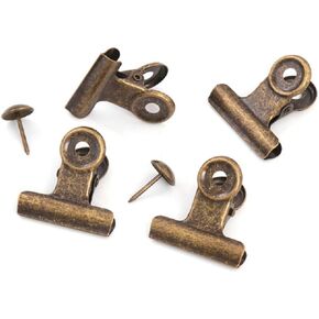 YUCHIYA 10 Pack Bulldog Clips with 10 Push-pins, Paper File Clips with Strong Spring, Large Metal Binder Clips, Seal Clamps for Coffee Tea Food Bags(Bronze, 2 Inch)