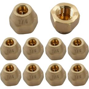 Cionyce 10 Pack Brass Flare Nut for Air Conditioning Copper Pipe Extension Butt (10PCS, 1/4" Flare Nut)