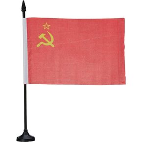 AZ FLAG USSR Table Flag 5'' x 8'' - Red Communist Desk Flag 21 x 14 cm - Black Plastic Stick and Base