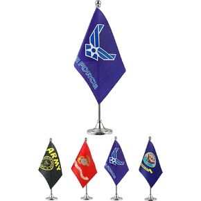 GentleGirl.USA US Army Gold Crest Table Flag Stick Small Mini الولايات المتحدة العسكرية البوليستر العلم مكتب الجدول العلم على قاعدة الوقوف، لأحداث الجيش والاحتفالات لوازم الزينة